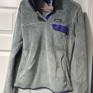 Patagonia Heathered Gray Fleece with Purple Trim
